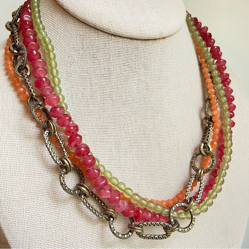 Premier Designs Sherbet necklace in acrylic beads and antiqued bronze tone chain